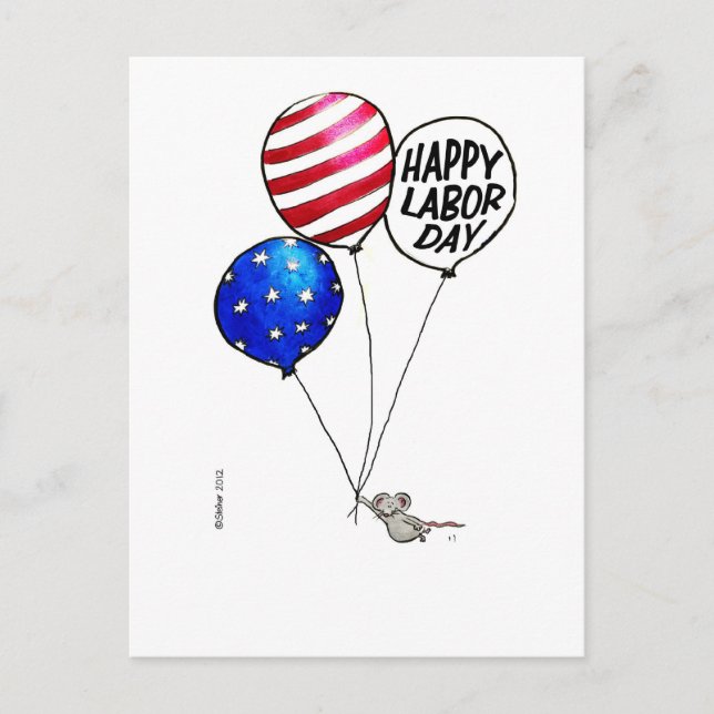 Labour Day - Flying mouse with balloons. Postcard (Front)