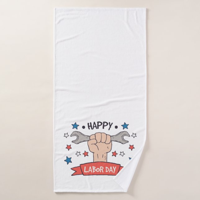 Labour Day Graphic Badge Colour Design Bath Towel (Bath Towel)