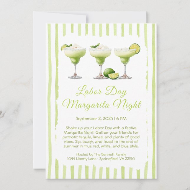 Labour Day Margarita Night Invitation – Patriotic  (Front)