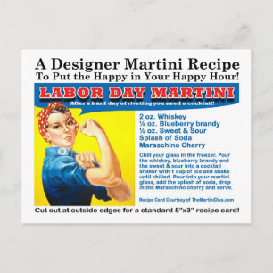 Labour Day Martini Cocktail Recipe Postcard
