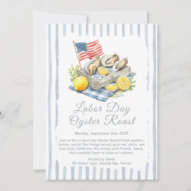 Labour Day Oyster Roast Invitation  Patriotic Coas (Front)