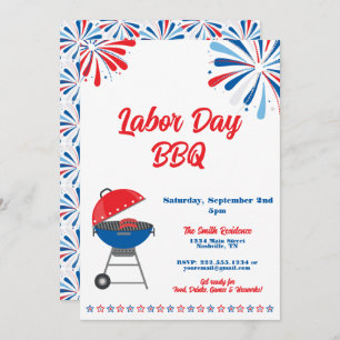 Labour Day Party BBQ Patriotic Red White Blue Invitation