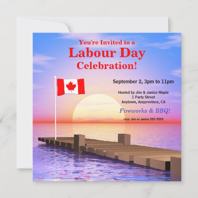 Labour Day Party Canadian Flag on Dock Invitation (Front)