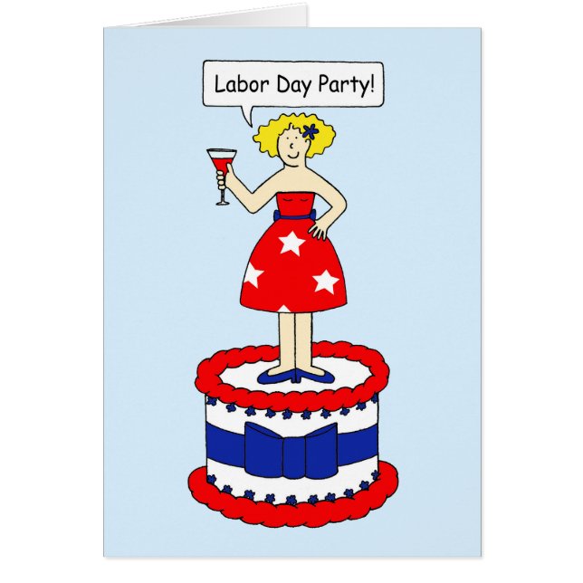 Labour Day Party Invitation, Lady on a Cake. (Front)
