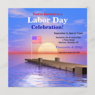 Labour Day Party US Flag on Dock Invitation