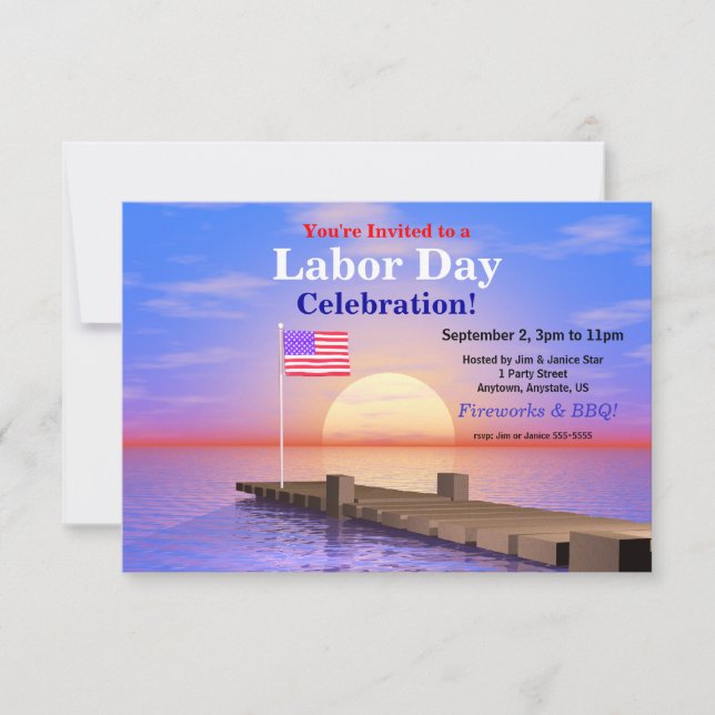 Labour Day Party US Flag on Dock Invitation (Front)