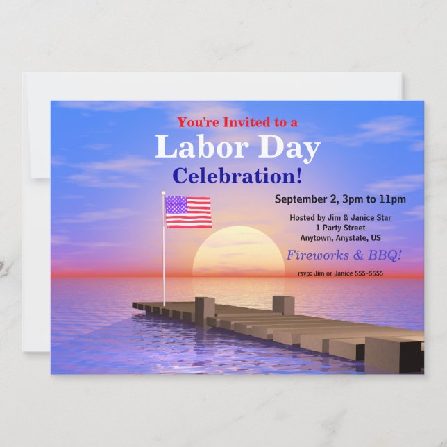 Labour Day Party US Flag on Dock Invitation (Front)