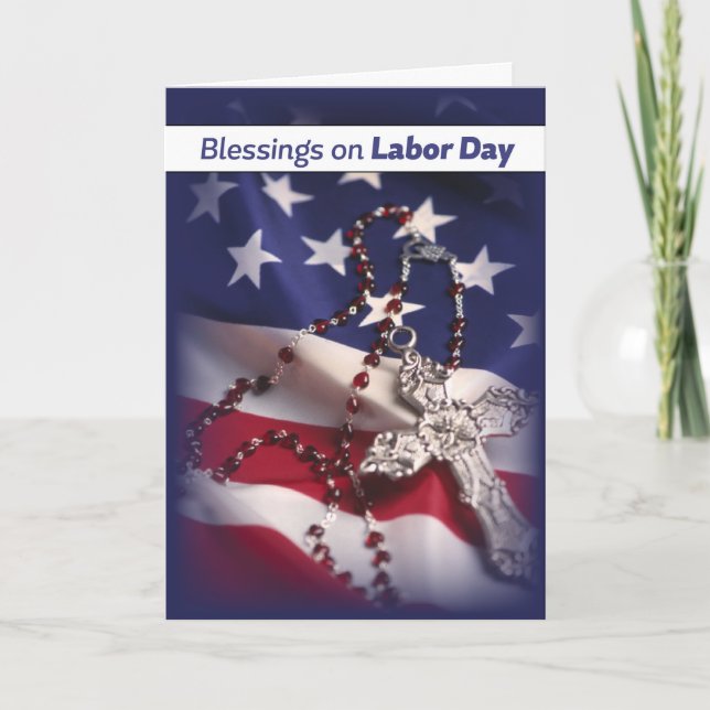 Labour Day Patriotic Cross on Flag, Religious Card (Front)