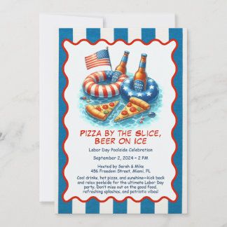 Labour Day Pizza Beer Pool Party Invitation