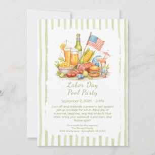 Labour Day Pool Party Red White and Blue Invitatio Invitation