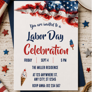 Labour Day Red White Blue Fireworks Party  Invitation