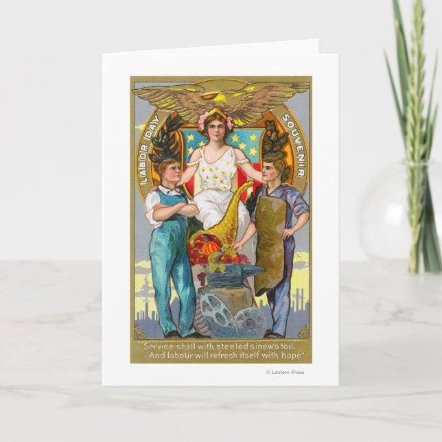 Labour Day Souvenir Laborers with Lady Justice Card (Front)