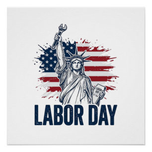 Labour Day Statue of Liberty Patriotic Worker Desi Poster