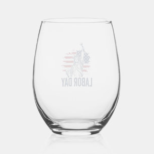 Labour Day Statue of Liberty Patriotic Worker Desi Stemless Wine Glass