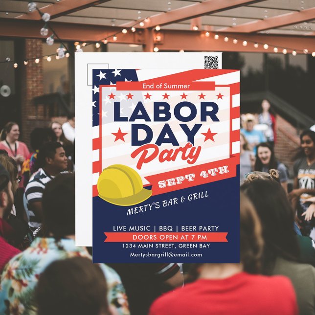 Labour Day USA Flag Hard Hat Party Event Holiday Postcard (Labor Day USA Flag Hard Hat Party Event Holiday Postcard)