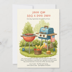 Labour Day Vintage BBQ & Pool Party Invitation 