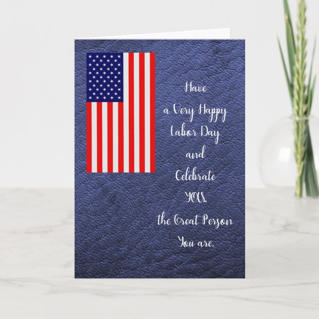 Labour Day with Flag on Dark Blue Blank Inside Card (Front)