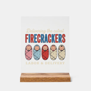 Labour & Delivery Firecrackers Cute Baby Nurse Des Acrylic Sign
