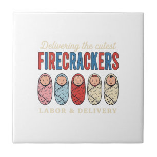 Labour & Delivery Firecrackers Cute Baby Nurse Des Ceramic Tile