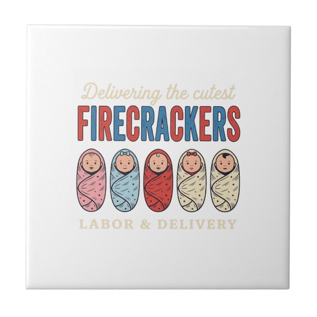 Labour & Delivery Firecrackers Cute Baby Nurse Des Ceramic Tile (Front)