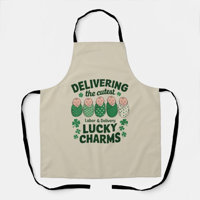 Labour & Delivery Lucky Charm Nurse Shamrock  Apron (Front)