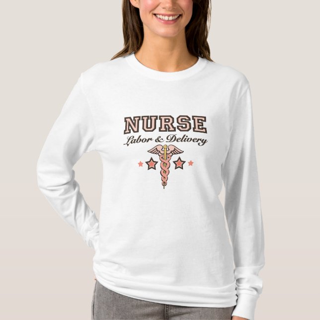 Labour & Delivery Nurse Caduceus Long Sleeve Tee (Front)