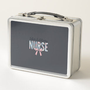 Labour & Delivery Nurse Floral Bow Vintage Shirt D Metal Lunch Box
