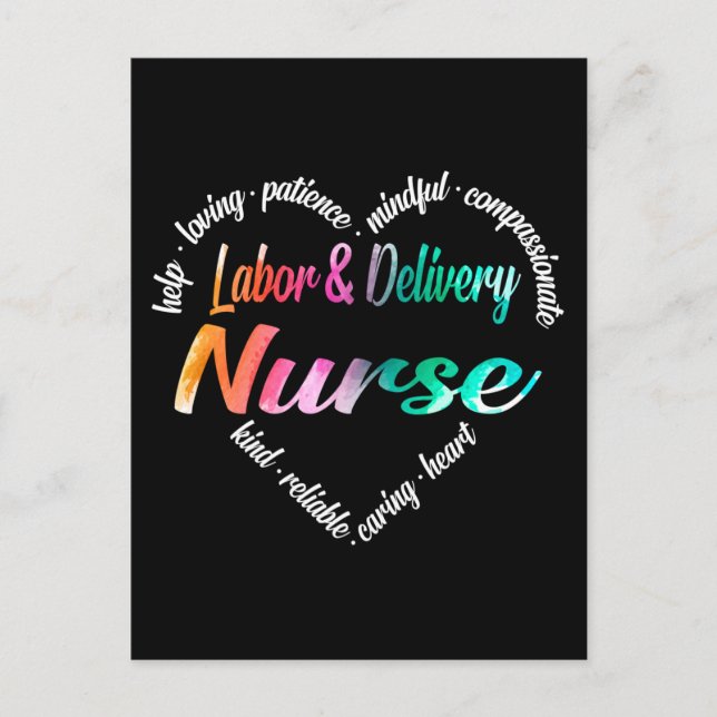 Labour & Delivery Nurse Heart Word Cloud Watercolo Holiday Postcard (Front)