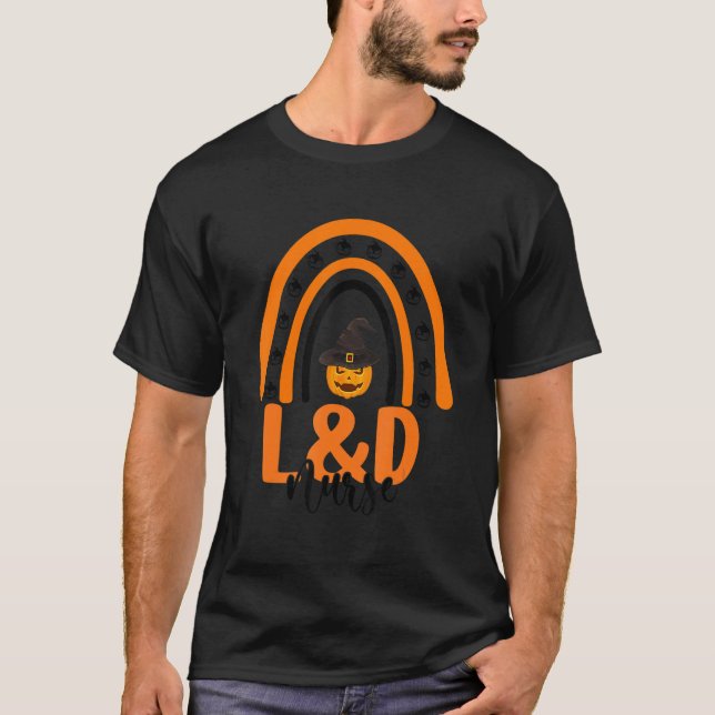 Labour & Delivery Nurse L&d Halloween Pumpkin Rain T-Shirt (Front)