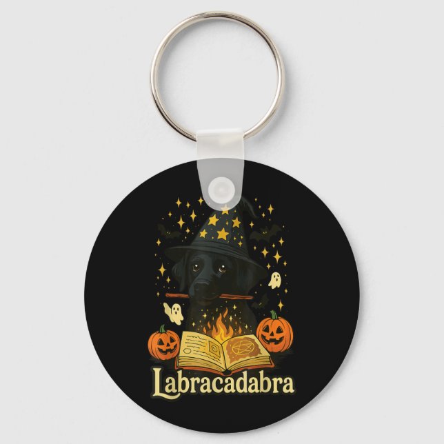 Labracadabra Black Labrador Wizard Halloween Key Ring (Front)