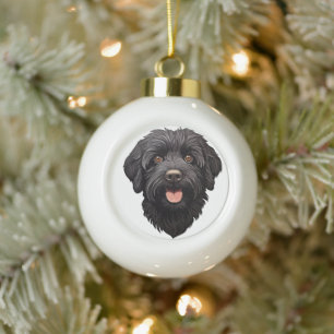 Labradoodle Black Dog Ceramic Ball Christmas Ornament