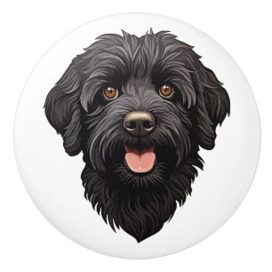 Labradoodle Black Dog Ceramic Knob