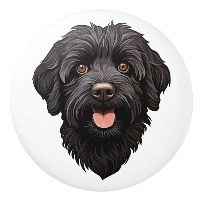 Labradoodle Black Dog Ceramic Knob (Front)