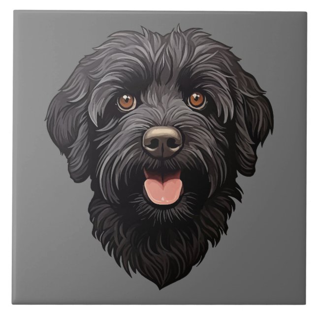 Labradoodle Black Dog Ceramic Tile (Front)