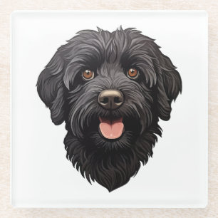 Labradoodle Black Dog Glass Coaster