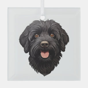 Labradoodle Black Dog Glass Tree Decoration
