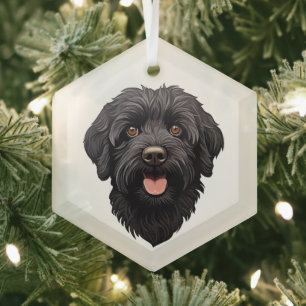 Labradoodle Black Dog Glass Tree Decoration