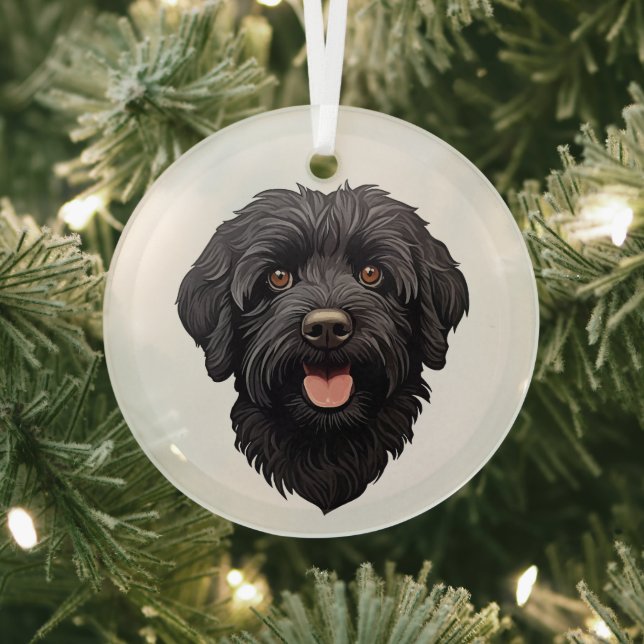Labradoodle Black Dog Glass Tree Decoration (Insitu)