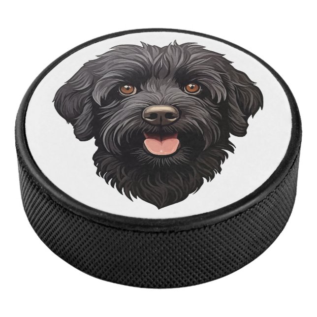 Labradoodle Black Dog Hockey Puck (3/4)