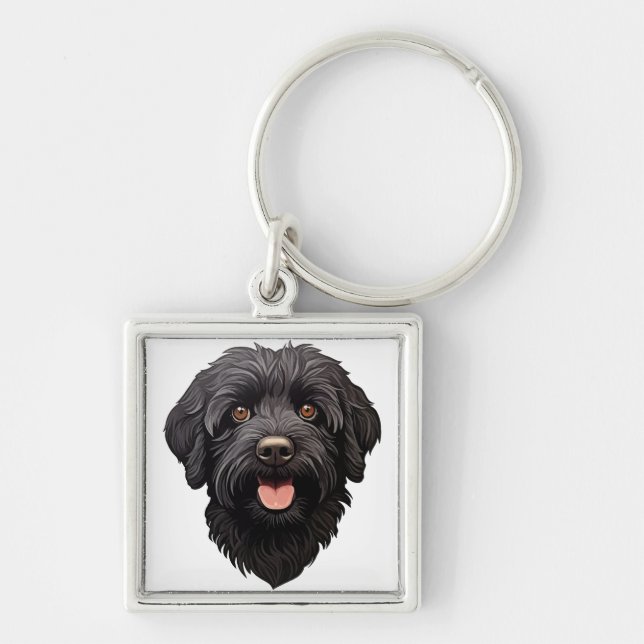 Labradoodle Black Dog Key Ring (Front)