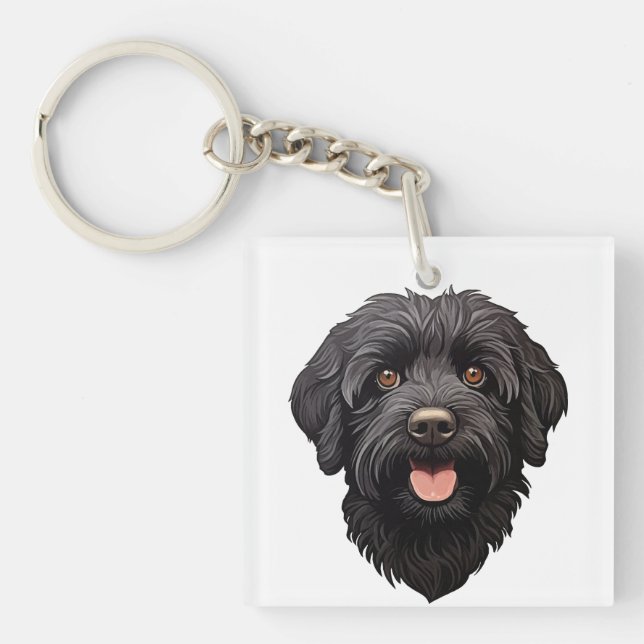 Labradoodle Black Dog Key Ring (Front)