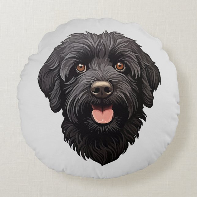 Labradoodle Black Dog Round Cushion (Front)
