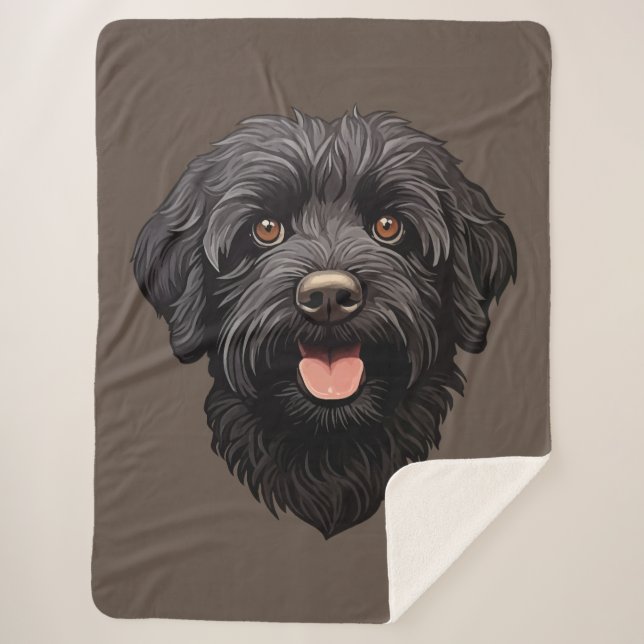 Labradoodle Black Dog Sherpa Blanket (Front)