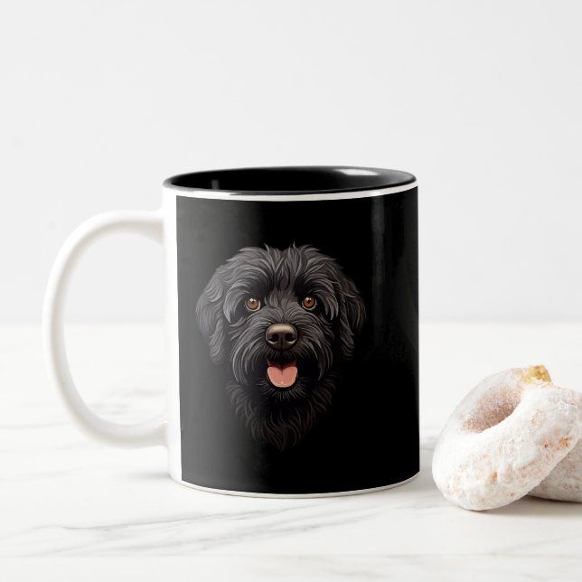 Labradoodle Black Dog Two-Tone Coffee Mug (With Donut)