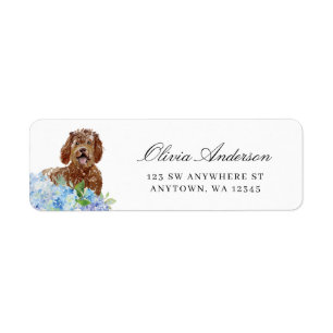 Labradoodle Blue Hydrangea Return Address Label