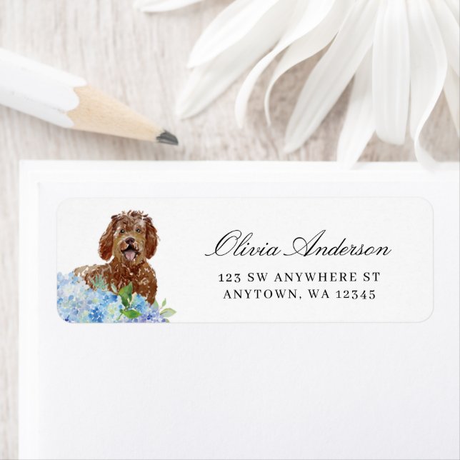 Labradoodle Blue Hydrangea Return Address Return Address Label (Insitu)