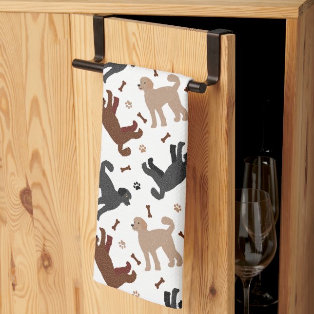Labradoodle Bones and Paws Tea Towel (Thirds Fold)