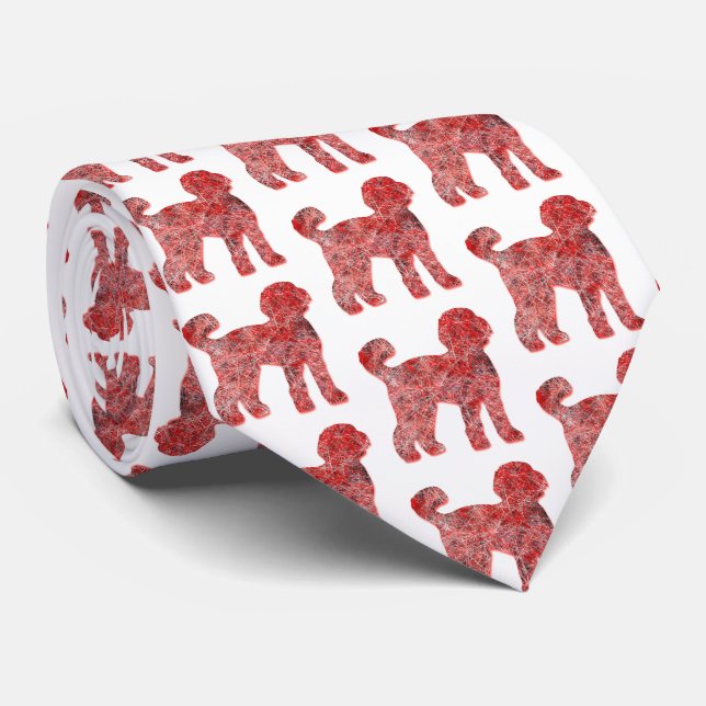 Labradoodle Christmas Dog Silhouette White Neck Tie (Rolled)