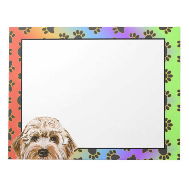 Labradoodle colourful dog paw pattern  notepad (Front)