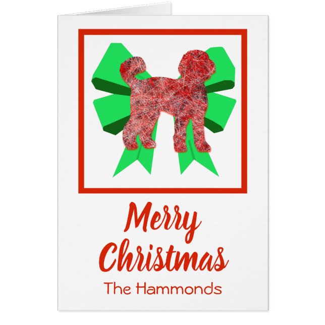 Labradoodle Cute Christmas Dog & Green Bow (Front)